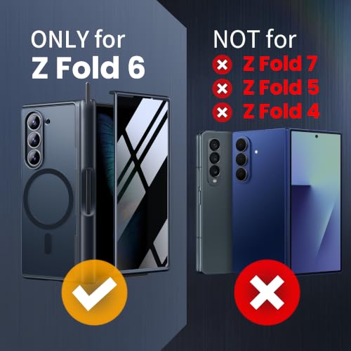 MOBOSI for Z Fold 6 Case with Privacy Screen Protector, Black - color: Black