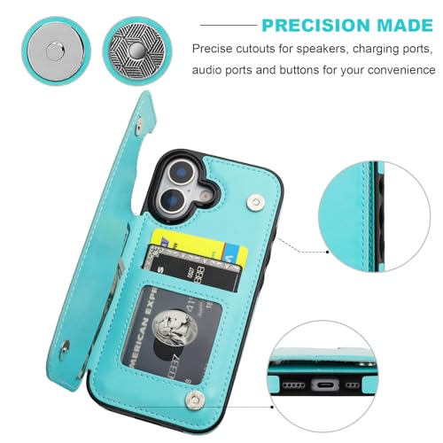 ONETOP for iPhone 17 Wallet Case with Credit Card Holder,LightBlue | Kickstand,ID/Cash Holder,Case Wallet with Card Slots,Double Magnetic Clasp,Durable PU Leather Shockproof Cover for Women Men - color: Light Blue
