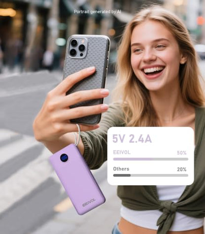 Portable Charger, 10000mAh Power Bank Built-in 4 Cables, Travel Essential - color: Lilac