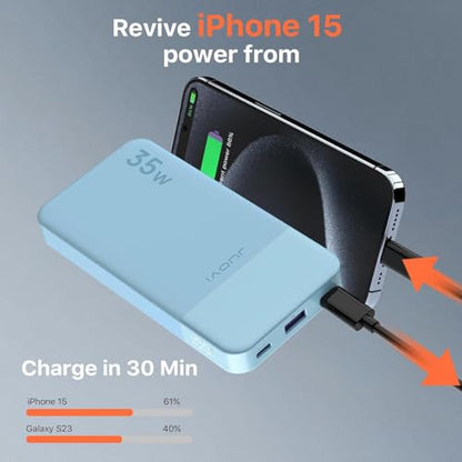 JUOVI Power Bank 35W 10000mAh Portable Charger Fast Charging - color: Blue