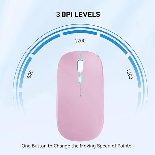 WREANU Wireless Bluetooth Mouse, Rechargeable Laptop Mice, Pink - color: Pink