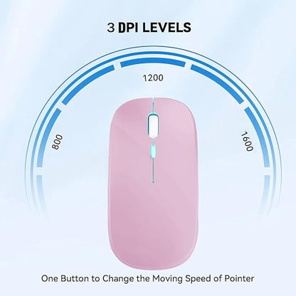 WREANU Wireless Bluetooth Mouse, Rechargeable Laptop Mice, Pink - color: Pink