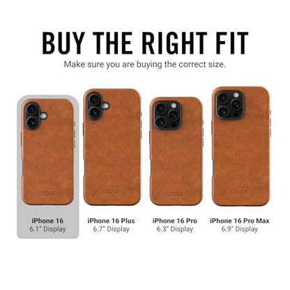 Ridge Case Compatible with iPhone 16 - Compatible with MAGSAFE & Wireless Charging, Aluminum Control Buttons, Dual-Layer Construction, TPU Bumper with Drop Protection (Tobacco Brown) - color: Tobacco Brown, size: iPhone 16