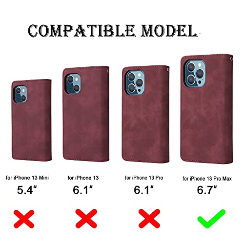 RANYOK Wallet Case Compatible with iPhone 13 Pro Max (6.7 inch), Premium PU Leather Zipper Folio RFID Blocking Wallet with Wrist Strap Built-in Kickstand Protective Case (Black Green) - color: Black Green
