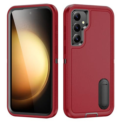 for Samsung Galaxy S23 FE Case with Kickstand Case 3-Layer Military Grade Protective Case Cover Silicone Heavy Duty Rugged Shockproof for Galaxy S23 FE Phone Case (Red+Black) - color: Red+Black