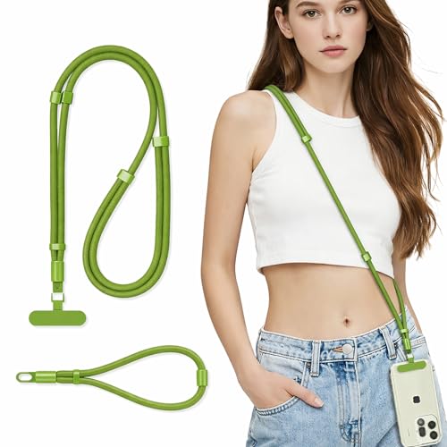 3-IN-1 Phone Lanyard+Wrist Strap Kit, Adjustable Phone Strap Crossbody for iPhone and Most Smartphones - color: Green