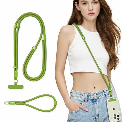 3-IN-1 Phone Lanyard+Wrist Strap Kit, Adjustable Phone Strap Crossbody for iPhone and Most Smartphones - color: Green