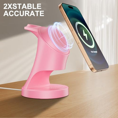 3 in 1 Wireless Charging Station for Apple Devices, Pink - color: Pink