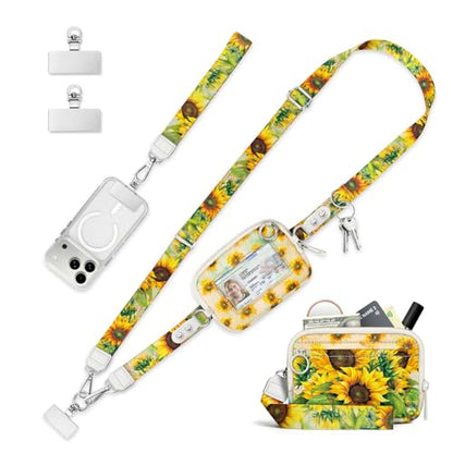 Clip and Go Strap for Phone with Wallet Crossbody Lanyard Flowers - color: Flowers Golden