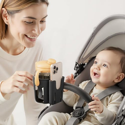 Li & Zhao Universal Stroller Cup Holder - 2-in-1 Wheelchair Cup Holder Adjustable Bike Drink Holder with Phone Holder Accessories for Rollator,Bike,Scooter,Walker(Black) - color: Black