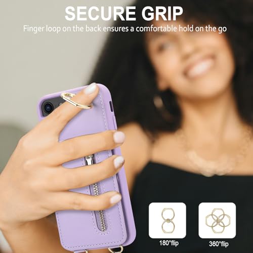 Crossbody Wallet Case for iPhone 7/8/SE 2020/SE 2022, with Card Slots Zipper Pocket Case, Flip Folio Purse RFID Blocking with Ring Kickstand Detachable Strap-Purple - color: Purple, size: iPhone 7/8/SE 2020/SE 2022 (4.7")