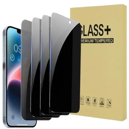 4 Pack Privacy Screen Protector for iPhone 16/15/14 Pro 6.1",Anti-Glare Anti-Spy Scratch Resistant Tempered Glass Film,Smooth Responsive Touch Anti-Scratch Glass，Easy to Install