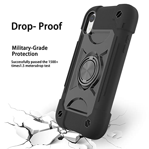 MARKILL Compatible with iPhone XR Case 6.1 Inch with Ring Stand, Heavy-Duty Military Grade Shockproof Phone Cover for iPhone XR 6.1. Black - color: Black, size: iPhone XR 6.1"