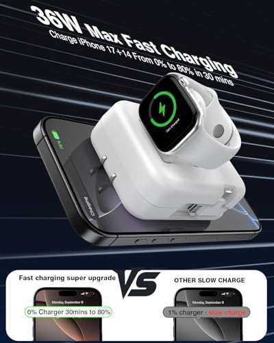 3 in 1 Retractable Wall Charger for Apple Watch,36W Fast Charging Block with 31 Inch Cables,Multi-Device Travel Charger for iPhone 17/16/15/14/13/12, iWatch & AirPods (White) - color: White