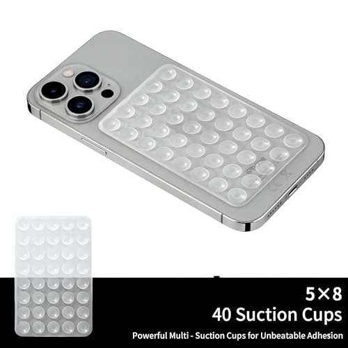 SHENGXIN 2 Pack Silicone Double-Sided Suction Grip – 40 Cups per Side, Strong Hold for iPhone, Galaxy, Pixel, Android – Hands-Free for Selfies & Videos (Clear) - color: Clear