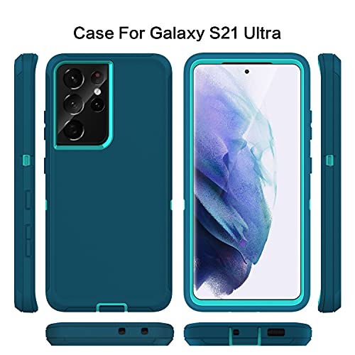 MXX Case Compatible with Galaxy S21 Ultra Case, 3-Layer Super Full Heavy Duty Body Bumper Cover/Shock Protection/Dust Proof, Designed for Samsung Galaxy S21 Ultra 5G 6.8 Inch 2021 (Turquoise) - color: Turquoise