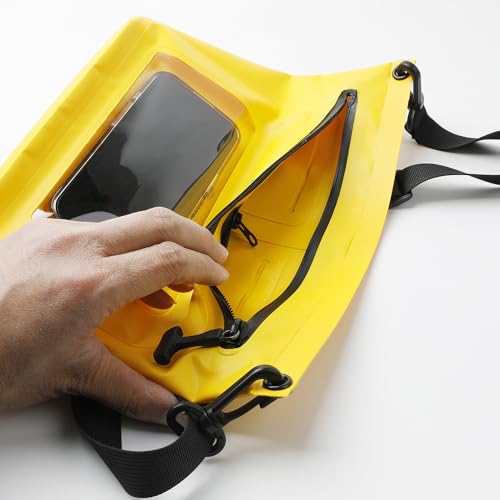 IPX7 Waterproof Bag with Touchscreen Phone Pocket,Floating Airtight Shoulder Bag for Swimming,Rafting,Cycling,Hiking - color: yellow