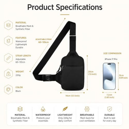 Simptech Mini Crossbody Sling Bag - Water-Resistant Dual Pocket Chest Pack - Lightweight Fanny Pack for Running, Travel & Everyday Workout