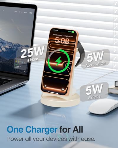 25W MagSafe Charging Station, 3-in-1 Magnetic Wireless Charger for Apple - color: Soft Beige