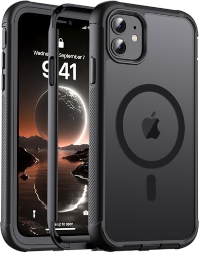 jaroco Magnetic for iPhone 11 Case Heavy Duty Protection Black | Compatible with MagSafe,Military Grade Drop Protection,Translucent Matte,Non-Slip,Shockproof 2-Layer Durable Bumper Case - color: Black, size: iPhone 11