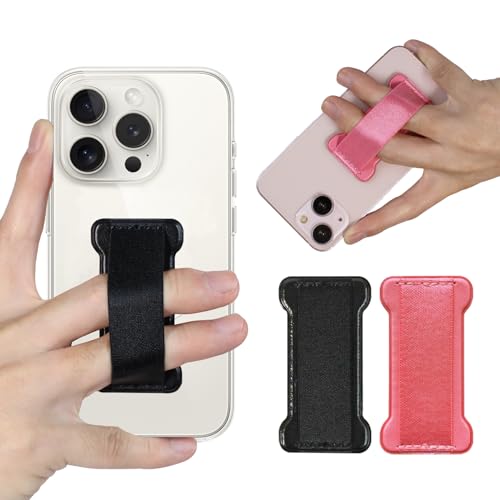Cell Phone Finger Grip Strap Holder for Hand, Finger Strap Phone Holder, New Slim Finger Loop Selfie Grip Compatible with Most Smartphones -2Pack(Black Pink) - color: Black Pink