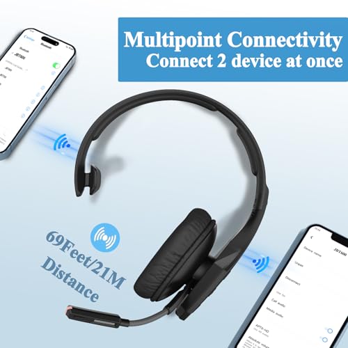 Conambo JBT600 Bluetooth Headset V5.1, Trucker Bluetooth Headset with Three Mic Noise Cancelling & Mute Button, Improved Comfort Wireless Headset 35Hrs Talktime for Cellphone Trucker Home Office - color: Grey
