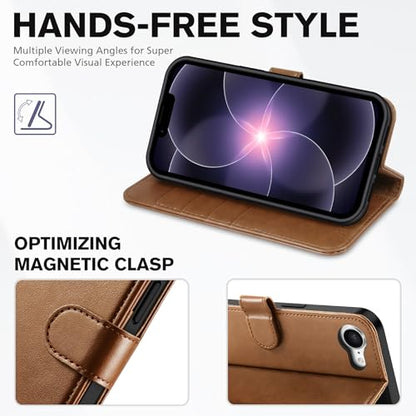 TUCCH Wallet Case for iPhone 17e & iPhone 16e (6.1"), 4 Card Holders, Brown | RFID Blocking, Viewing Stand, Shockproof TPU Shell, PU Leather, Magnetic Closure, Protective Folio Flip Cover - color: Brown