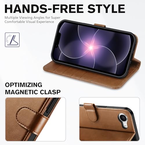 TUCCH Wallet Case for iPhone 17e & iPhone 16e (6.1"), 4 Card Holders, Brown | RFID Blocking, Viewing Stand, Shockproof TPU Shell, PU Leather, Magnetic Closure, Protective Folio Flip Cover - color: Brown