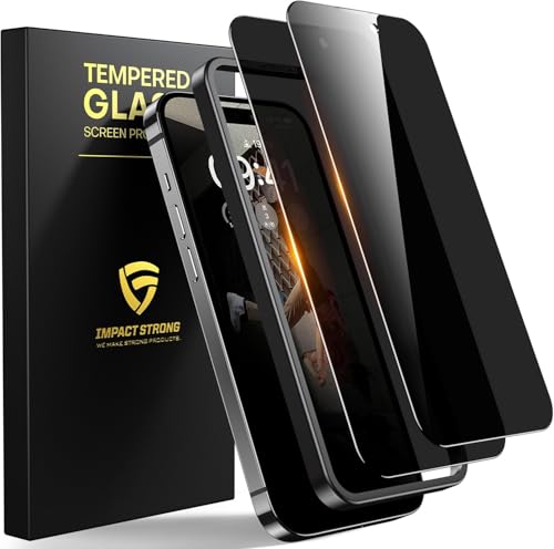 ImpactStrong Anti-Spy Privacy Screen Protector for iPhone 16 Pro Max (6.9-Inch), 9H Tempered Glass, Shatter-Resistant, Anti-Scratch, Easy Install Kit, Case Friendly, 2-Pack - size: iPhone 16 Pro Max
