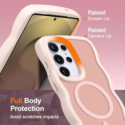 UEEBAI Magnetic for Samsung Galaxy S24 Ultra 5G Case, Cute Cover Compatible with MagSafe, Transparent Clear Wave Design Wavy Frame Matte Phone Case- Pink - color: Pink, size: Samsung Galaxy S24 Ultra 5G