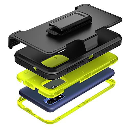 Compatible with Motorola G Pure/Moto G Power 2022 Case, Heavy Duty Rugged Shockproof Full Body Protection Kickstand Case with Belt Clip Holster for Motorola G Pure 6.5 inch Phone (Black+Yellow) - color: Black+Yellow