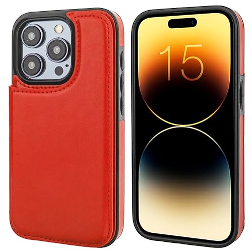 ONETOP for iPhone 15 Pro Wallet Case with Credit Card Holder,Red | Kickstand,ID/Cash Holder,Case Wallet with Card Slots,Double Magnetic Clasp,Durable PU Leather Shockproof Cover for Women Men - color: Red
