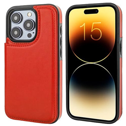 ONETOP for iPhone 15 Pro Wallet Case with Credit Card Holder,Red | Kickstand,ID/Cash Holder,Case Wallet with Card Slots,Double Magnetic Clasp,Durable PU Leather Shockproof Cover for Women Men - color: Red