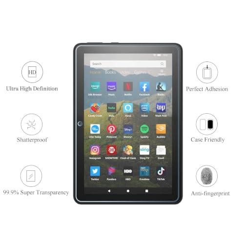 Ailun Screen Protector for Amazon Kindle Fire HD 8/8 Plus/Kids 2022&2020 | 2 Pack, 8 Inch, 0.33mm, Tempered Glass, Ultra Clear, Anti-Scratch, Case Friendly