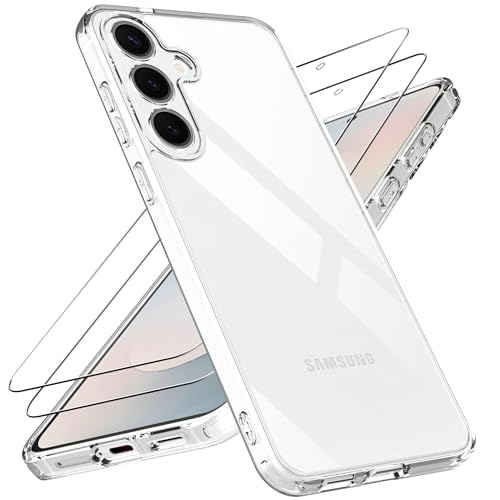 for Samsung Galaxy S25 FE Clear Case with 2 Pack Screen Protector, Shockproof Soft TPU Bumper and Hard PC Back Phone Case,Non-Yellowing,Anti-Scratch,Slim Fit Cover Case for Galaxy S25FE. - color: Samsung Galaxy S25 FE