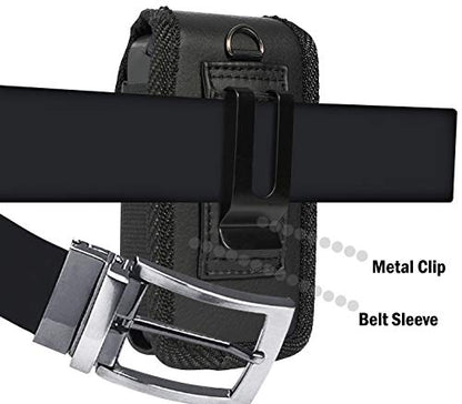 Nakedcellphone Case for Kyocera Flip Phone - Black Vegan Leather Pouch | Magnetic Closure, Strong Metal Clip, Secure Belt Slot Harness, Fits DuraXV Extreme E4810, DuraXV LTE E4610, DuraXE Epic E4830