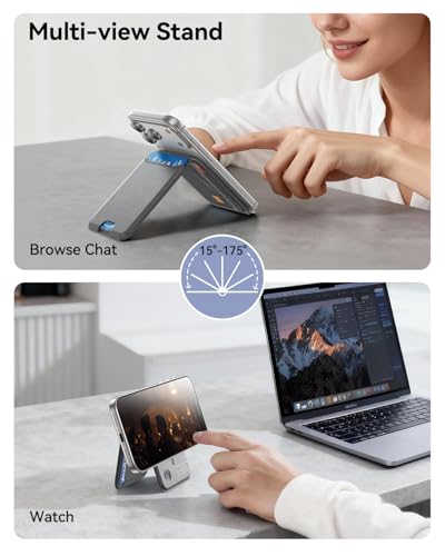 for MagSafe Wallet, Works with Apple Find My,5 Card Holder with Stand, Magnetic Phone Wallet Stand for iPhone 17/16/15/14/13/12 Pro Max Air Plus, RFID Blocking Vegan Leather,Dark Grey - color: Findmy Grey