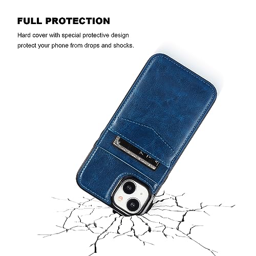 KIHUWEY for iPhone 15 Plus Wallet Case Card Holder Kickstand, Blue | Credit Card Slots, PU Leather, Magnetic Clasp, Flip Heavy Duty Protection Cover for Men and Women - color: Blue