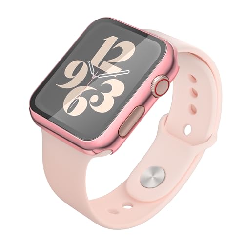 Misxi 2 Pack Hard PC Case with Tempered Glass Screen Protector Compatible with Apple Watch SE 3 (2025) SE 2 SE Series 6 Series 5 Series 4 44mm, 1 Rose Pink + 1 Transparent - color: 1 Rose Pink + 1 Transparent, size: 44mm (Se3/Se2/Se/6/5/4)