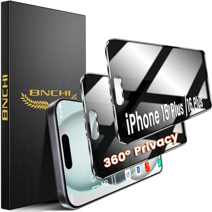 2 Pack 4 Way 360° Privacy Screen Protector for iPhone 16 Plus/ 15 Plus 6.7-Inch, Horizontal and Vertical All Around Anti-Spy 9H Tempered Glass Film, Scratch Resistant, Zero Bubbles - size: iPhone 16 Plus/iPhone 15 Plus