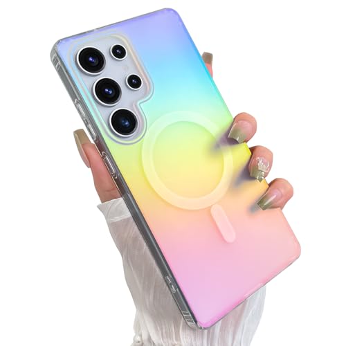 Cute Case for Samsung Galaxy S25 Ultra Case, Gradient Iridescent | Compatible with Magsafe, Aesthetic Girly Translucent Blue & Pink Glitter Rainbow Magnetic Phone Cover for Women Girls - color: Gradient Blue & Pink, size: Samsung Galaxy S25 Ultra