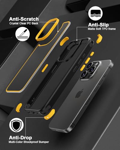 Mobnano Compatible with iPhone 15 Pro Max Case, with Multicolor Protective Shockproof Bumpers, Crystal Clear Back Not Yellowing Anti-Scratch Hard PC Back & Soft Silicone TPU Frame Cover - Black/Yellow - color: Black/Yellow, size: iPhone 15 Pro Max
