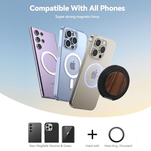 Cell Phone Grip for with Kickstand, Secure Hold for iPhone Cases, Adjustable Foldable Desktop Phone Holder Cradle Dock Compatible (Walnut Wood) - color: Walnut Wood
