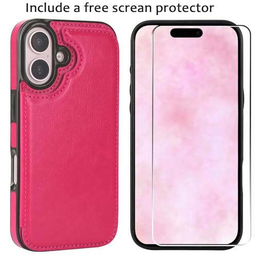 Wallet Case Compatible with iPhone 16 Plus 6.7”, Slim Protective Case with Card Holder,Premium PU Leather Kickstand Card Slots Case with Double Magnetic Clasp-Rosered - color: Rosered, size: iphone 16 Plus 6.7"
