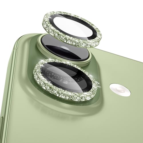 CloudValley All Bling Camera Lens Protector for iPhone 17/iPhone 16/Plus - color: Bling Green
