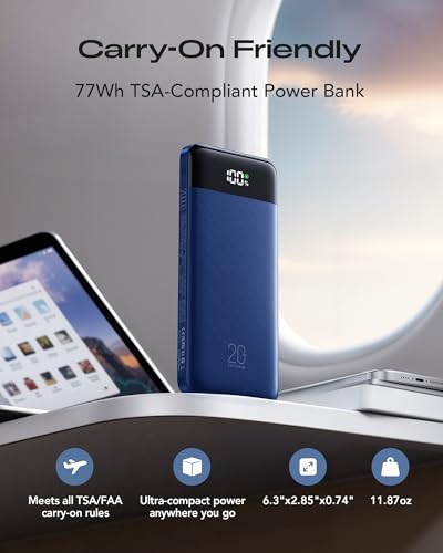 Orfeika 20000mAh Power Bank, Portable Charger with 4 Built-in Cables - color: Navy Blue