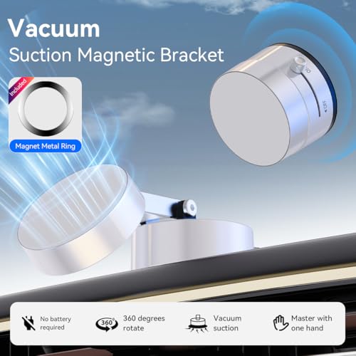 2025 Upgrated Vacuum Suction Magnetic Phone Holder, Retractable Strong Suction Cup Magnetic Hands-Free Car Cellphone Mount Foldable Car Phone Stand for Car/Mirror/Gym(Not Charge Phone) - color: White