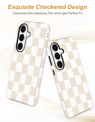 Magnetic Checkered Case for Samsung Galaxy A16 5G, Beige | Compatible with MagSafe, Cute Aesthetic Checkerboard, Soft TPU and Hard PC Protective Phone Cover for Women Girls - color: Beige Checkered