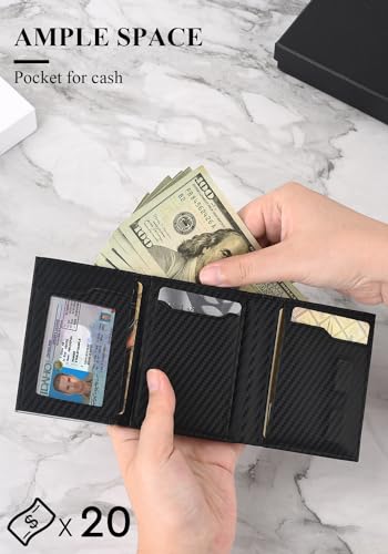 Wallet For Men Trifold,Pop Up Wallet By Metal&Leather,RFID Blocking - color: Black