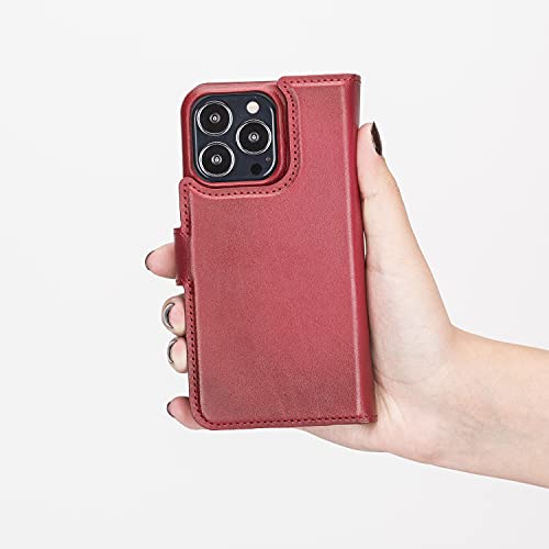 Venito Florence Leather Wallet Phone Case Compatible with iPhone 13 Pro (6.1 inch) - Extra Secure with RFID Blocking - Detachable Phone Wallet (Burnt Red)* - color: Burnt Red, size: iPhone 13 Pro
